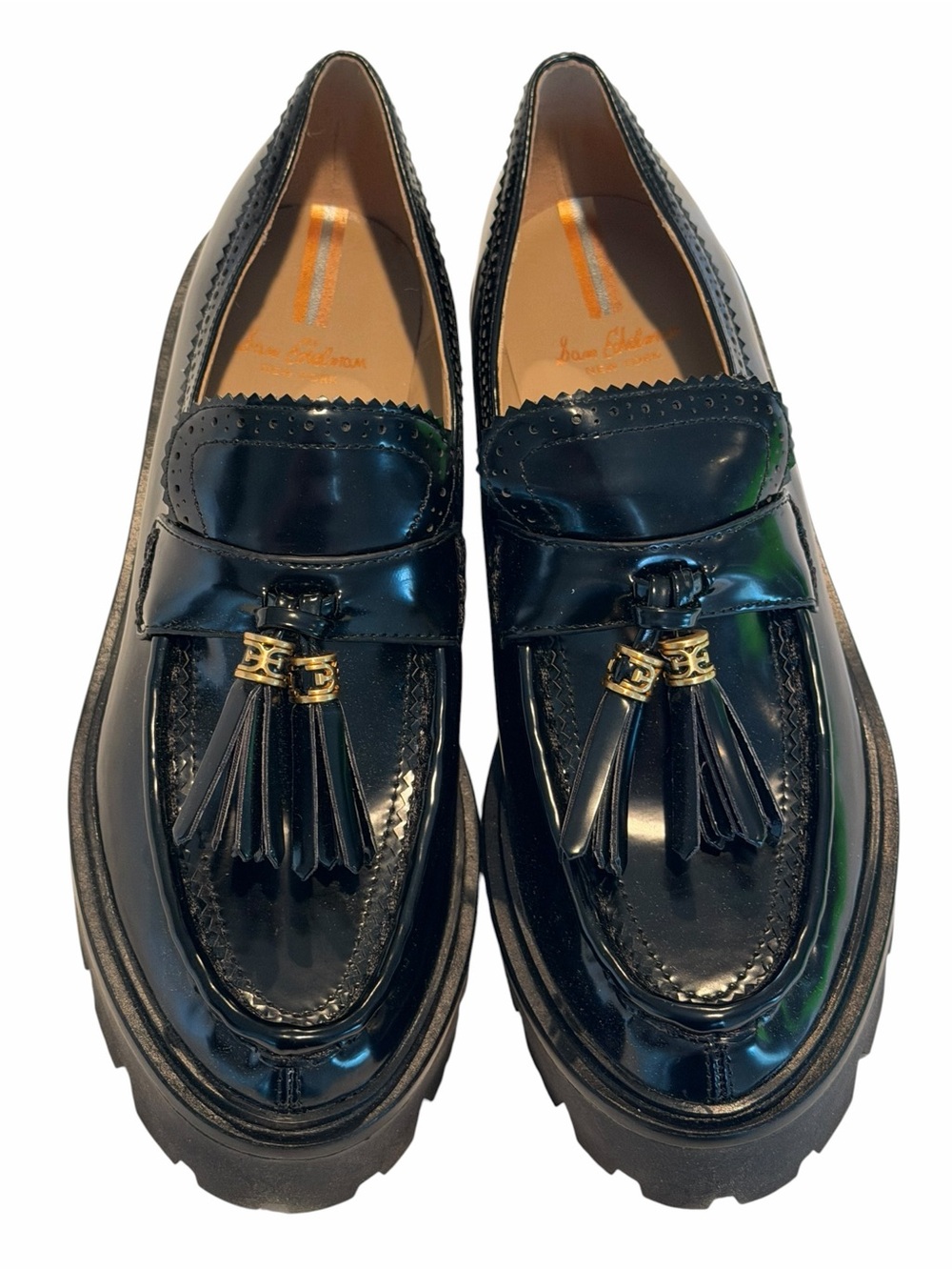 Sam Edelman Meela Black Patent Lug Sole Tassel Loafers Size 7